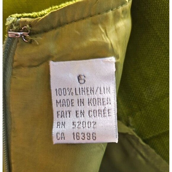 Liz Claiborne Green Linen Dress Size 6 Short Sleeve Pleated Design W Back Zipper - Picture 6 of 7